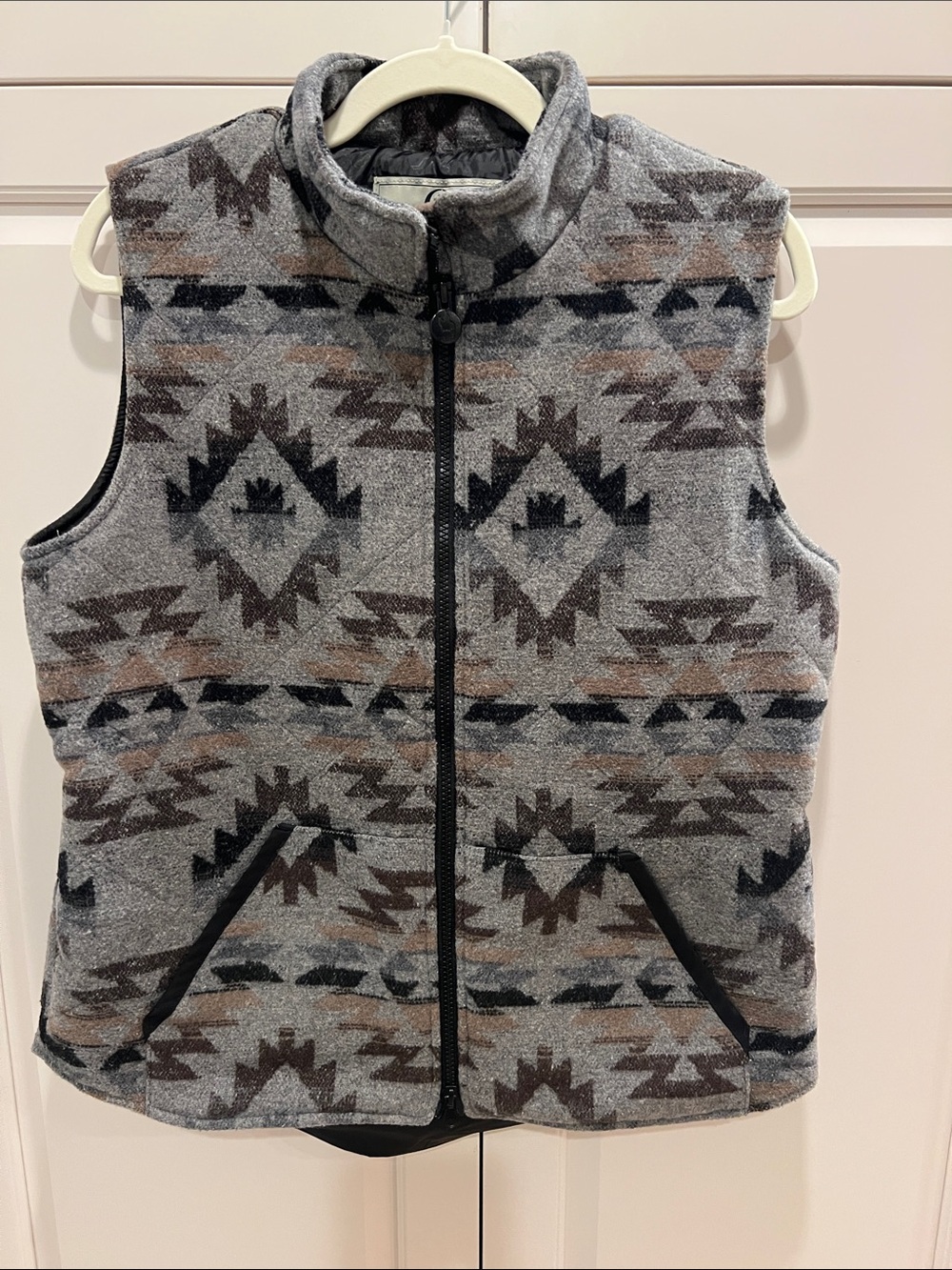 Men's Gray Aztec Fleece Vest - medium wool and poly